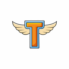 Minimalist Vector Art of the Letter 'T' with Stylized Wings on a White Background