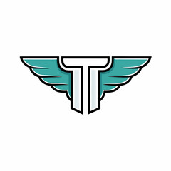 Fototapeta premium Minimalist Vector Art of the Letter 'T' with Stylized Wings on a White Background