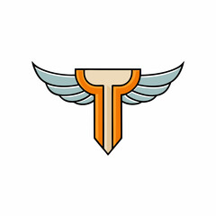 Minimalist Vector Art of the Letter 'T' with Stylized Wings on a White Background