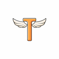 Minimalist Vector Art of the Letter 'T' with Stylized Wings on a White Background