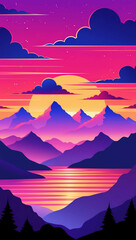 sunset over mountains with vibrant skies background art design backdrop