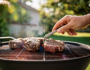 Grilling red meat in the yard, generative ai