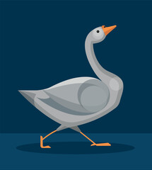 Proud gray goose on dark blue background, vector illustration, stylized image