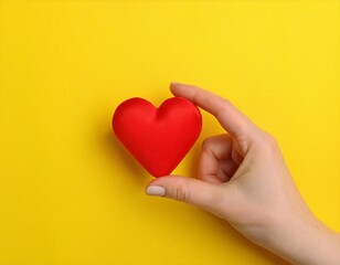 Fototapeta premium The hand holds a red love symbol, displaying a message of love and affection, generative ai