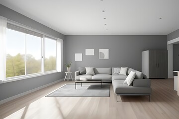 Fototapeta premium Modern living room with gray textured wall.