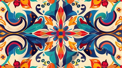 Abstract Colorful Floral Pattern with Geometric Shapes