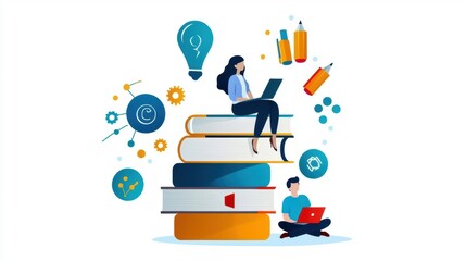 AI tutor mentoring student, real-time personalized lessons, adaptive learning, flat design illustration