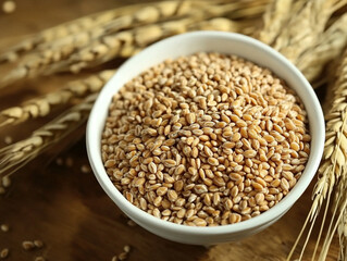Obraz premium Assorted Whole Grains in Rustic Bowls.