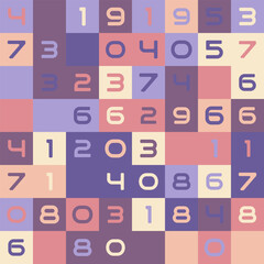 Seamless pattern of colored squares with numbers. A color template for creative design, covers, posters, banners, clothing, interior, wallpaper and design ideas
