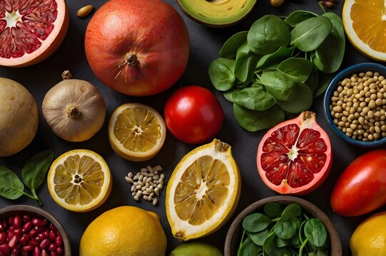 Fruits and vegetables for healthy and dieting, Superfood, Top horizontal view.