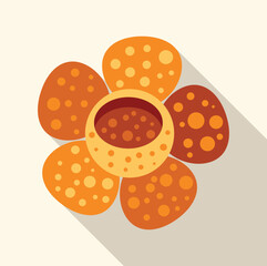 Rafflesia flower blooming showing petals and central disc in flat design with long shadow