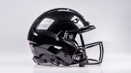 Fototapeta premium Black football helmet resting on white background