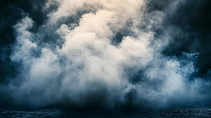 Obraz premium Dramatic White Smoke Cloud on Dark Blue Background