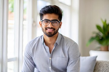 Indian Man with Modern Glasses - Trendy Indian man wearing stylish modern glasses and casual attire.

