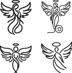 Obraz premium Angel Themed Vector Illustrations Only Stroke