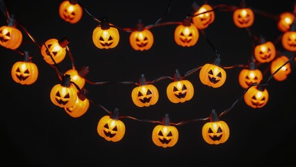 Glowing jack-o-lantern lights create a festive atmosphere for Halloween