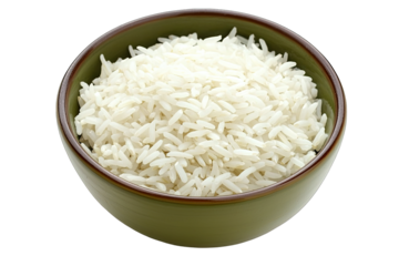 A close-up image of a bowl filled with uncooked white rice, showcasing its fine grains and smooth texture.