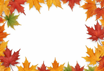 Autumn background with maple leaves in a frame, isolated on a white background, with space for text or image