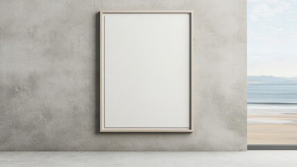 Blank poster frame on a concrete wall, modern art exhibition mockup