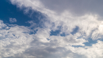 Blue sky and fluffy clouds after rain