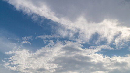 Blue sky and fluffy clouds after rain