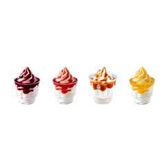 Ice cream set white plombir blueberry strawberry caramel pineapple topping filling yummy food cooling dessert bar cafe product object isolated png illustration 