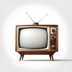 Televisão antiga de madeira, TV vintage de tubo isolado em fundo transparente 