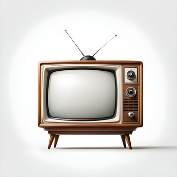 Televis&atilde;o antiga de madeira, TV vintage de tubo isolado em fundo transparente 