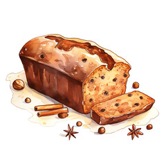 Freshly baked fruit bread loaf with spices, cinnamon sticks, and star anise, perfect for baking inspiration and holiday recipes.