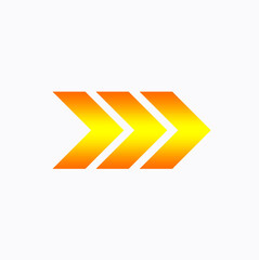 Closeup, Design right arrow gold orange icon. forward functions in media applications. Advanced symbol on white space for illustration advertising, wallpaper, art print, vector, stock photo