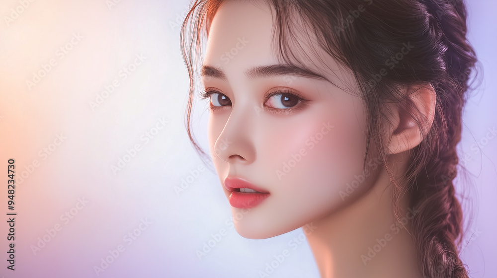 Poster 美肌の若くて可愛いアジア女性モデルの美容ポートレート