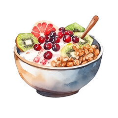 A colorful bowl of granola, yogurt, and fresh fruits including kiwi, pomegranate, and grapefruit. Perfect for a healthy breakfast.
