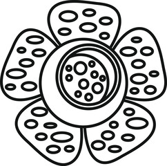 Minimalistic line art of an exotic flower with five petals opening in springtime