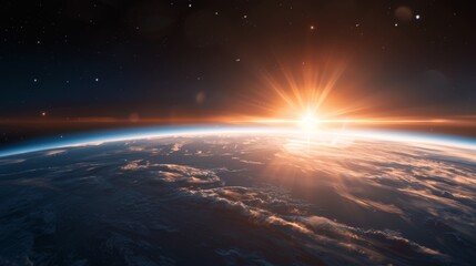 A stunning sunrise illuminates Earths atmosphere with radiant colors and textures