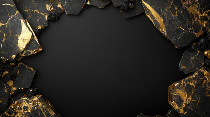 Black and gold stone border creating copy space on black background