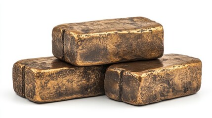 Art sculpture of three bronze bricks stacking up