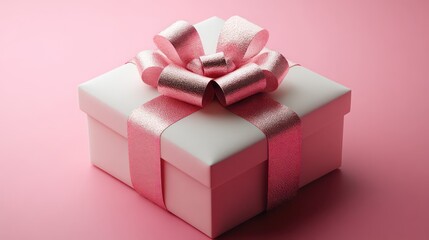 Pink gift box and bow, Birthday, Happy Christmas New Year