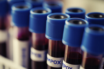 Close-Up of Test Tubes Filled with Blood in Laboratory Setting - MPOX