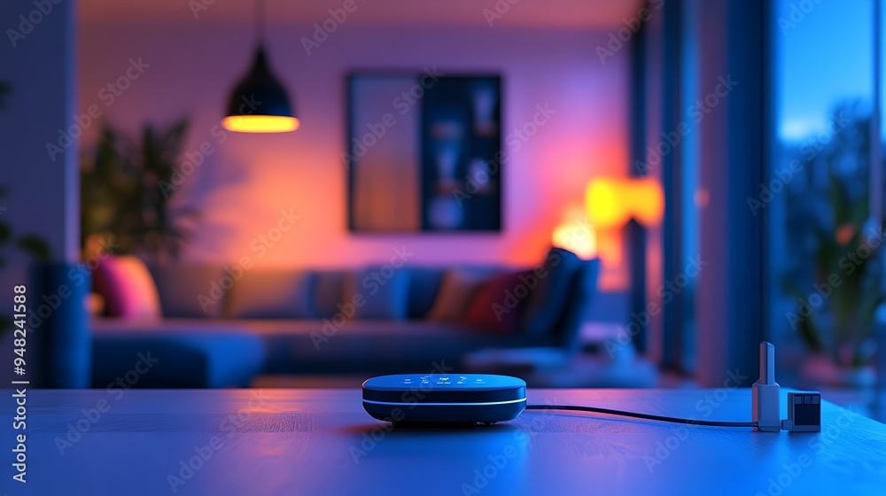 Poster smart home hub controlling internet of things devices for lighting security and temperature automati