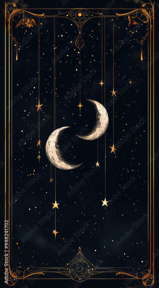 Canvas Prints Two Moons, Celestial Illustration