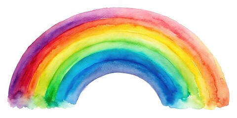 Obraz premium Vibrant watercolor rainbow Painting on pure white background, featuring soft blending, delicate edges, and a mesmerizing play of colors, evoking feelings of joy and serenity.