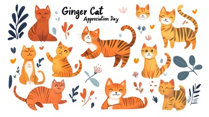 Fototapeta premium Cute Ginger Cat Illustrations Pet Appreciation Day Clipart