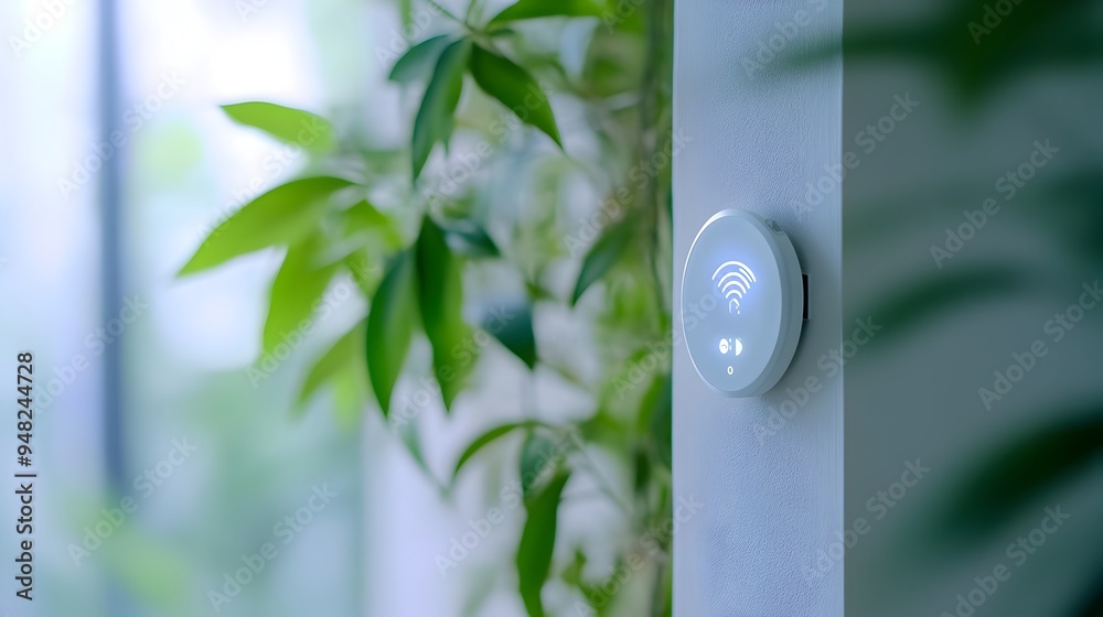 Poster iot sensors monitoring indoor air and temperature with copy space smart building automation and effi