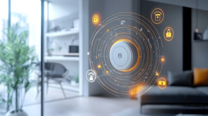 Photograph showcasing the setup and of a smart home alarm system via a user friendly IoT dashboard interface  The dashboard allows for seamless control monitoring