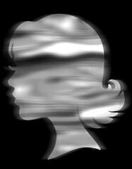 A head profile of a young woman in silhouette isolated on a black background