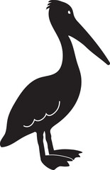 Silhouette side view of a pelican bird.