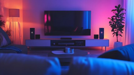 Sophisticated Smart Home Theater Setup with Seamless IoT for Effortless Entertainment and Comfort Control