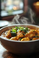Chicken Korma, A mild, creamy curry with chicken, nuts, and spices.