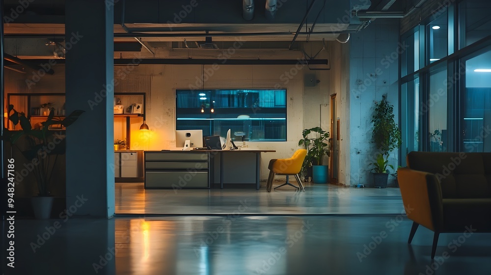 Poster intelligent lighting automation in a modern minimalist smart office space utilizing iot sensors and 