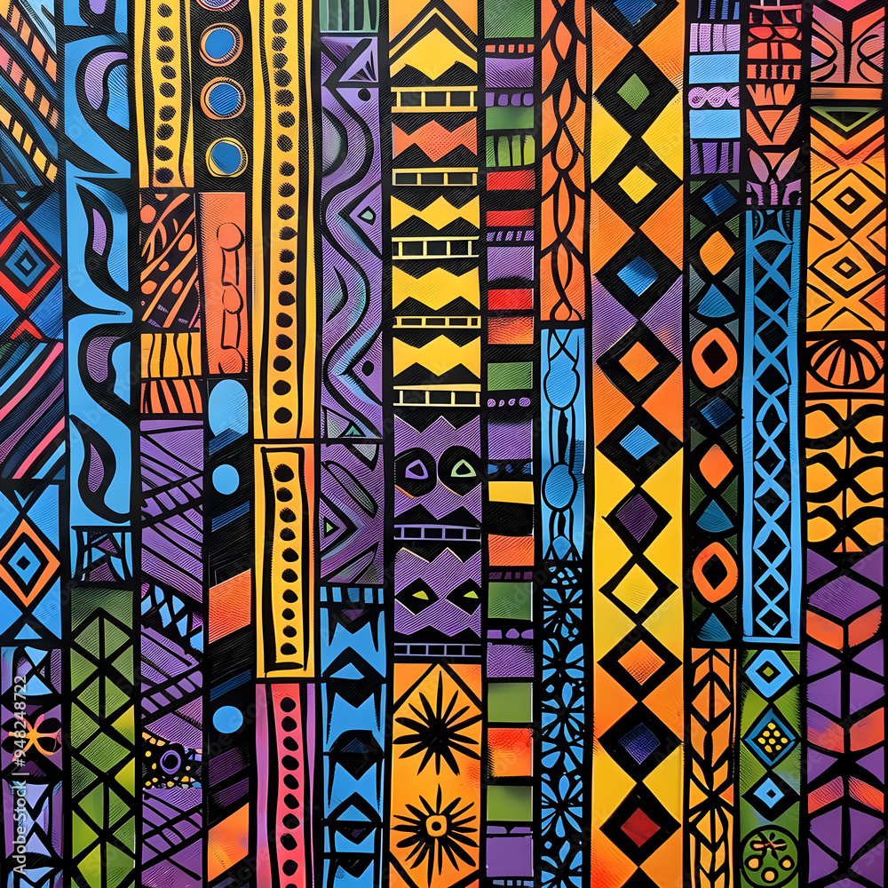 Wall mural colorful ethnic pattern, geometric shapes